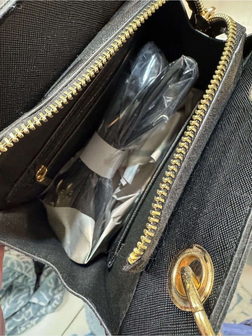 Trina Turk Black Crossbody Tote with Gold Hardware